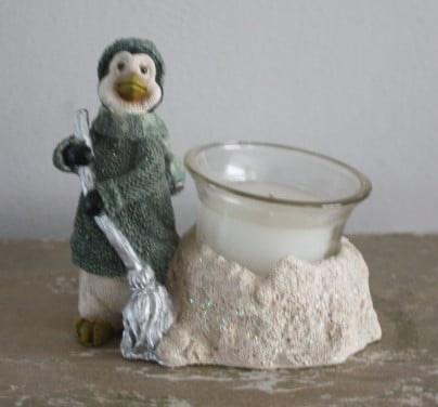 Stenen theelicht met pinguin