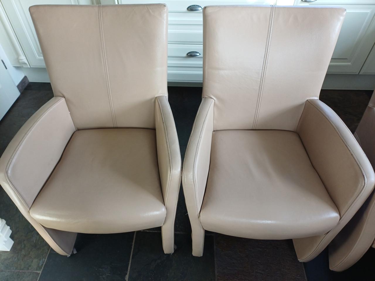 6 kwalitatief echte leren eetkamerstoelen, 6 stuks