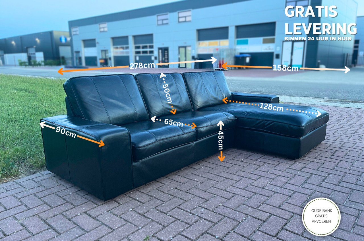 GRATIS LEVERING HEELNL Mooie Zwarte Echt Leer Hoekbank