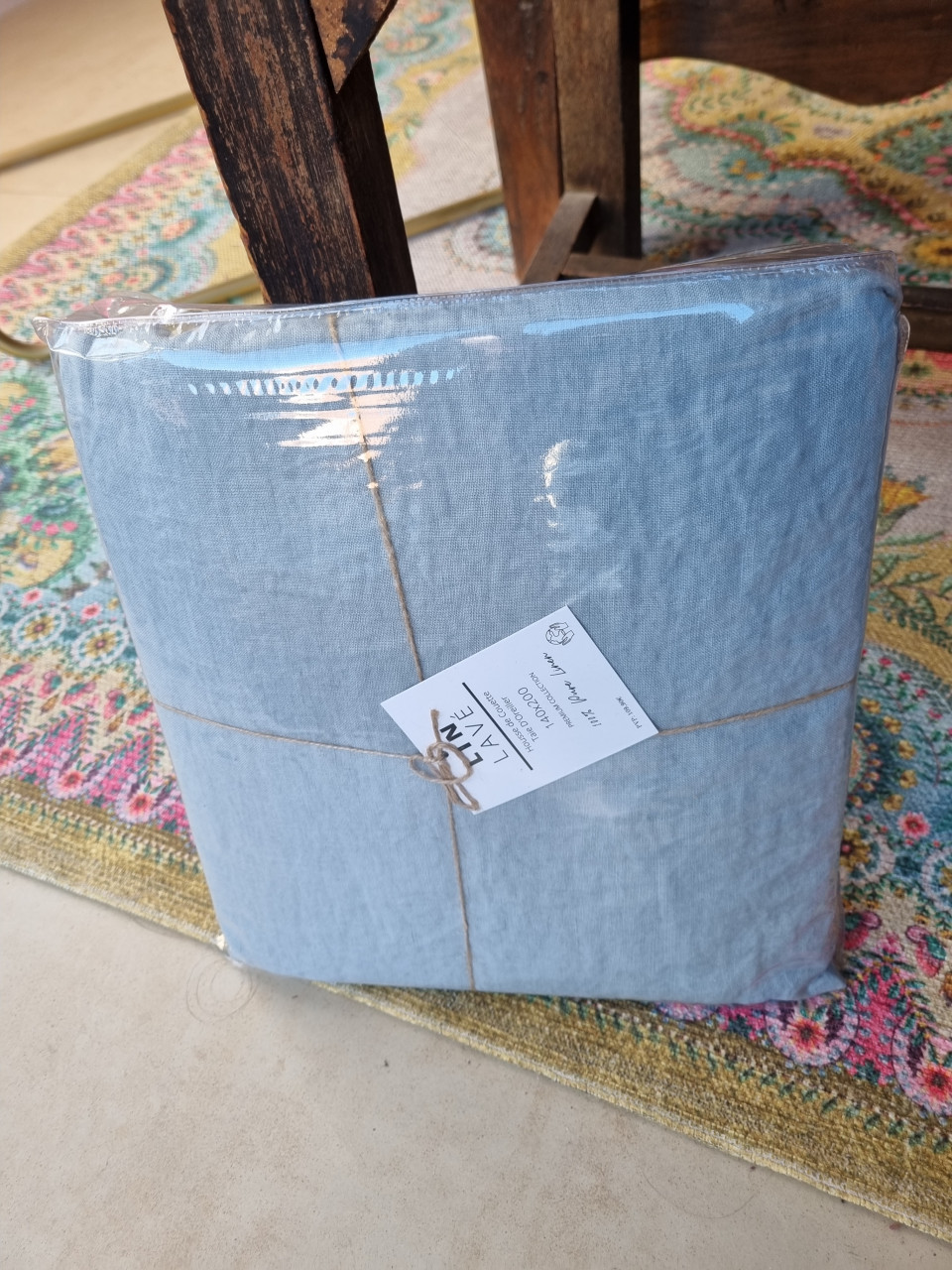 100% linnen dekbedovertrek 140x200 blauw/grijs