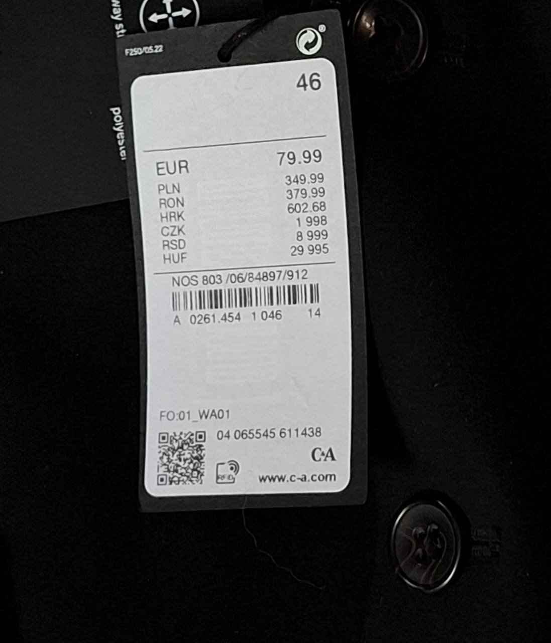 Nieuw Heren Colbert C&A SlimFit 46