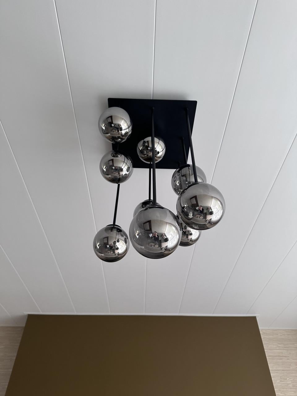 Plafondlamp 9 lichts met smoke glas inclusief 9 x dimbare fitting