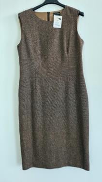 RENA LANGE: Nieuw klassiek bruine tweed jurkje maat 40 € 1.140,–