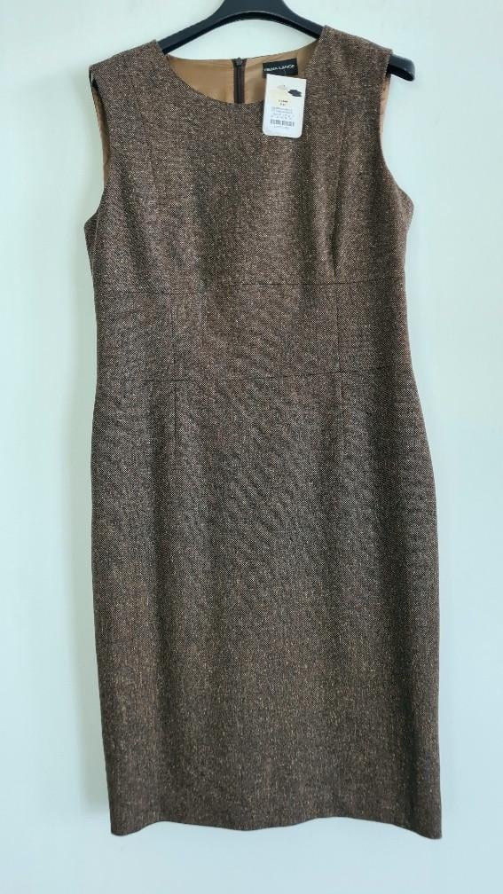 RENA LANGE: Nieuw klassiek bruine tweed jurkje maat 40 € 1.140,–