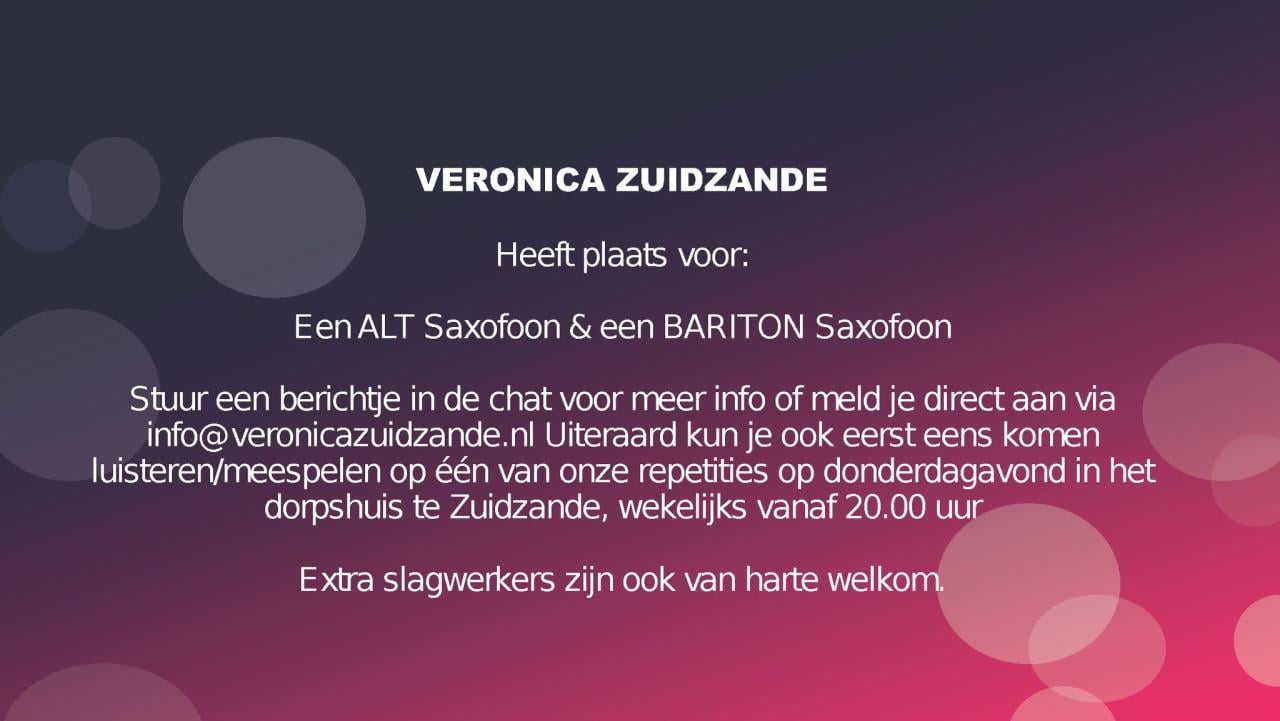 Veronica Zuidzande zoekt Saxofonisten