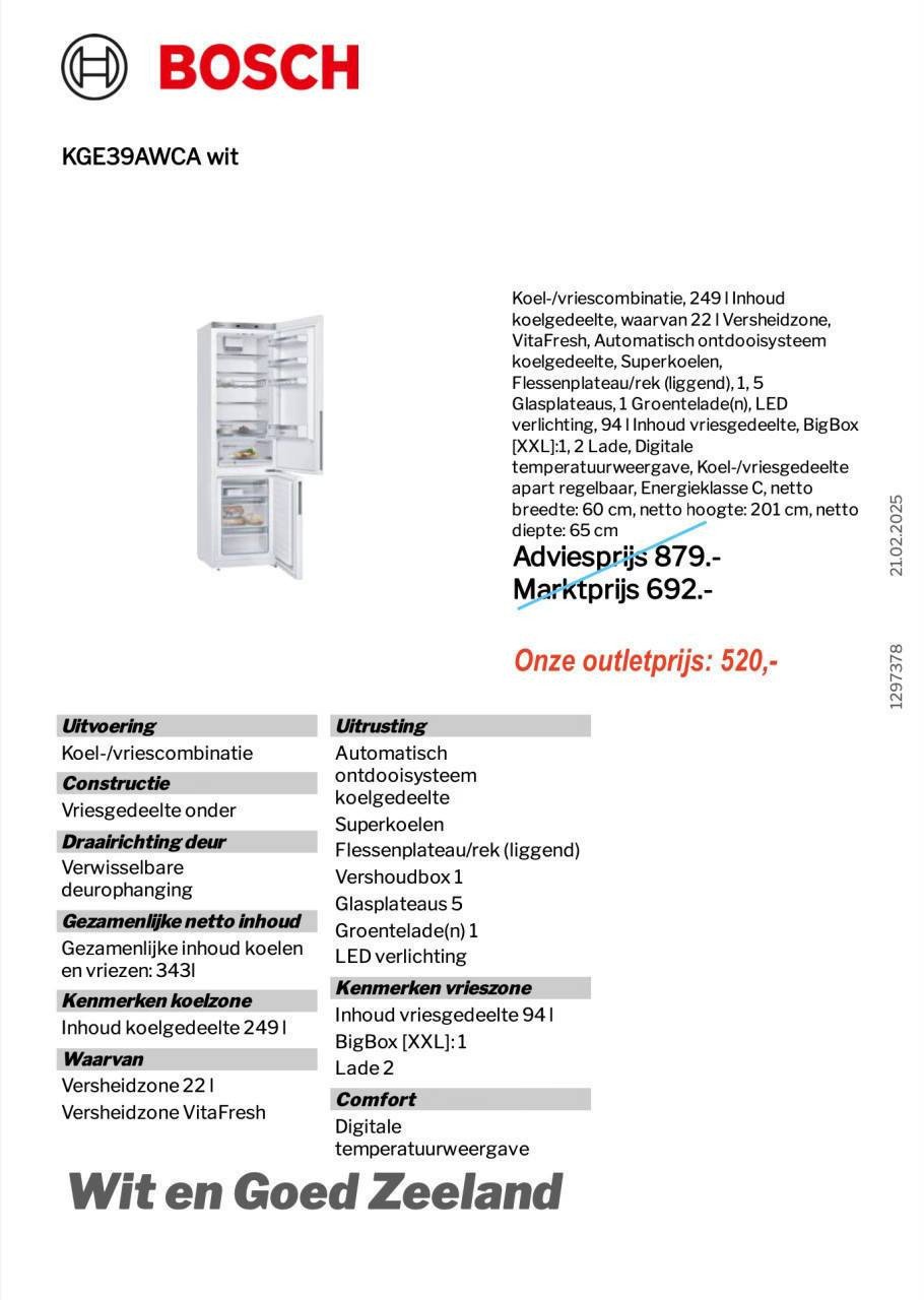 BOSCH Koel-/vries (outlet/nieuw)