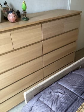 MALM Ladekast 6 lades, wit gelazuurd eikenfineer, 80x123 cm