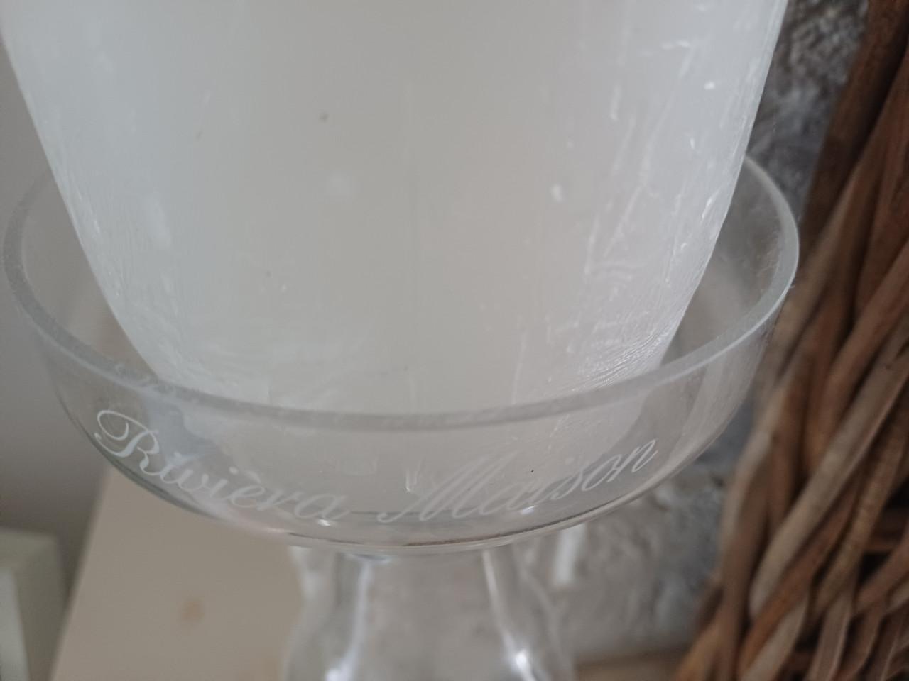 2 glazen Rivièra Maison kandelaars met GRATIS een (RM) mini stolp!