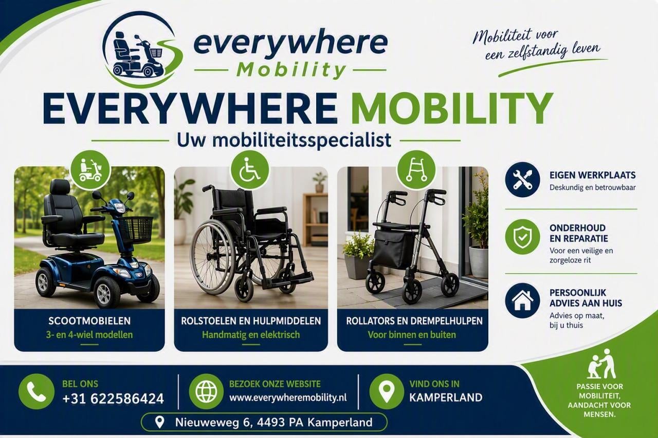 Everywhere Mobility🛵 zorghulpmiddelen, scootmobielen en aangepaste fietsen