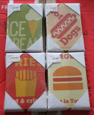 Set van 4 canvas doekjes met etenswaren leuk vintage