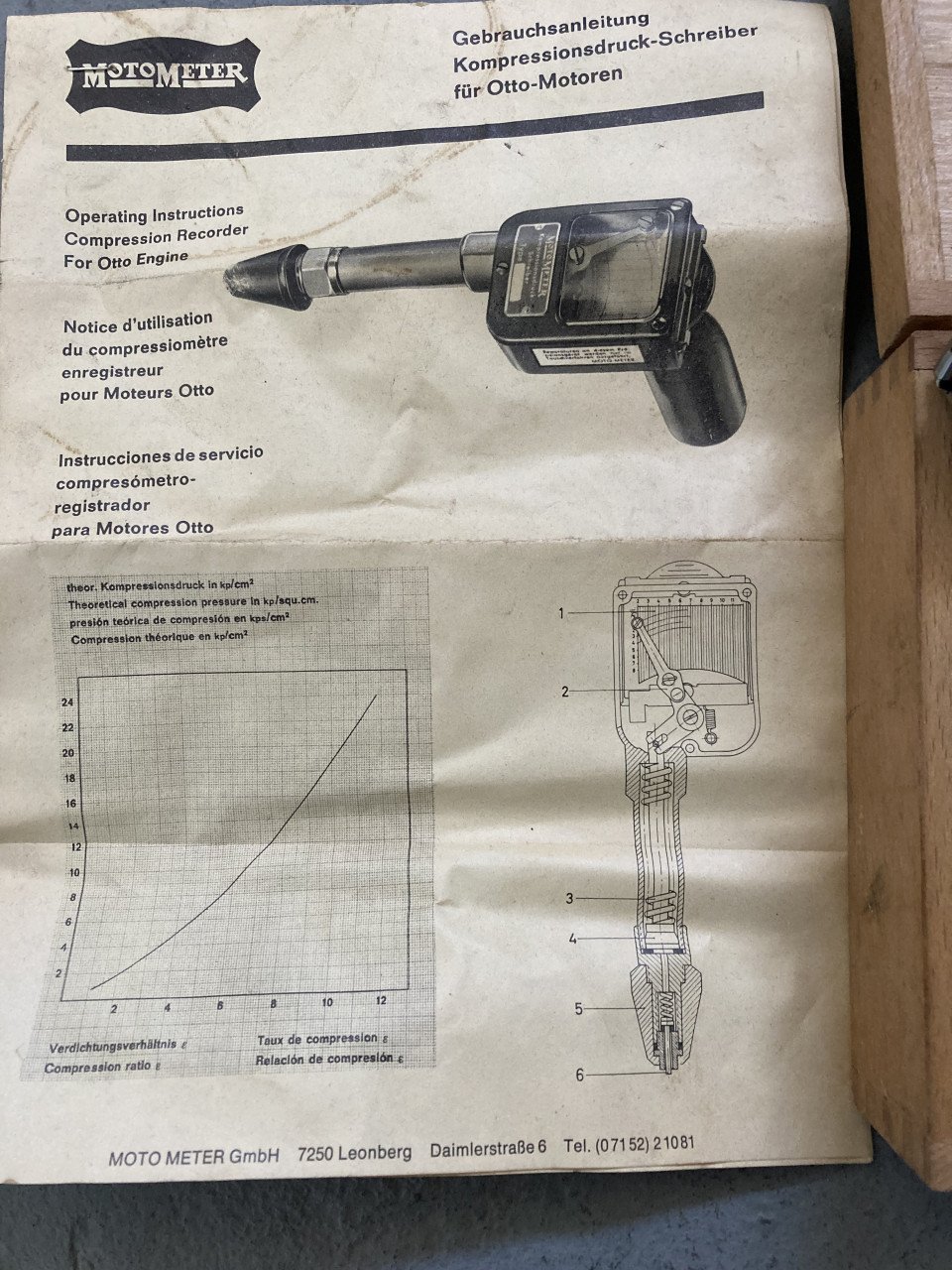 Compressiemeter Benzinemotor Moto Meter in kist