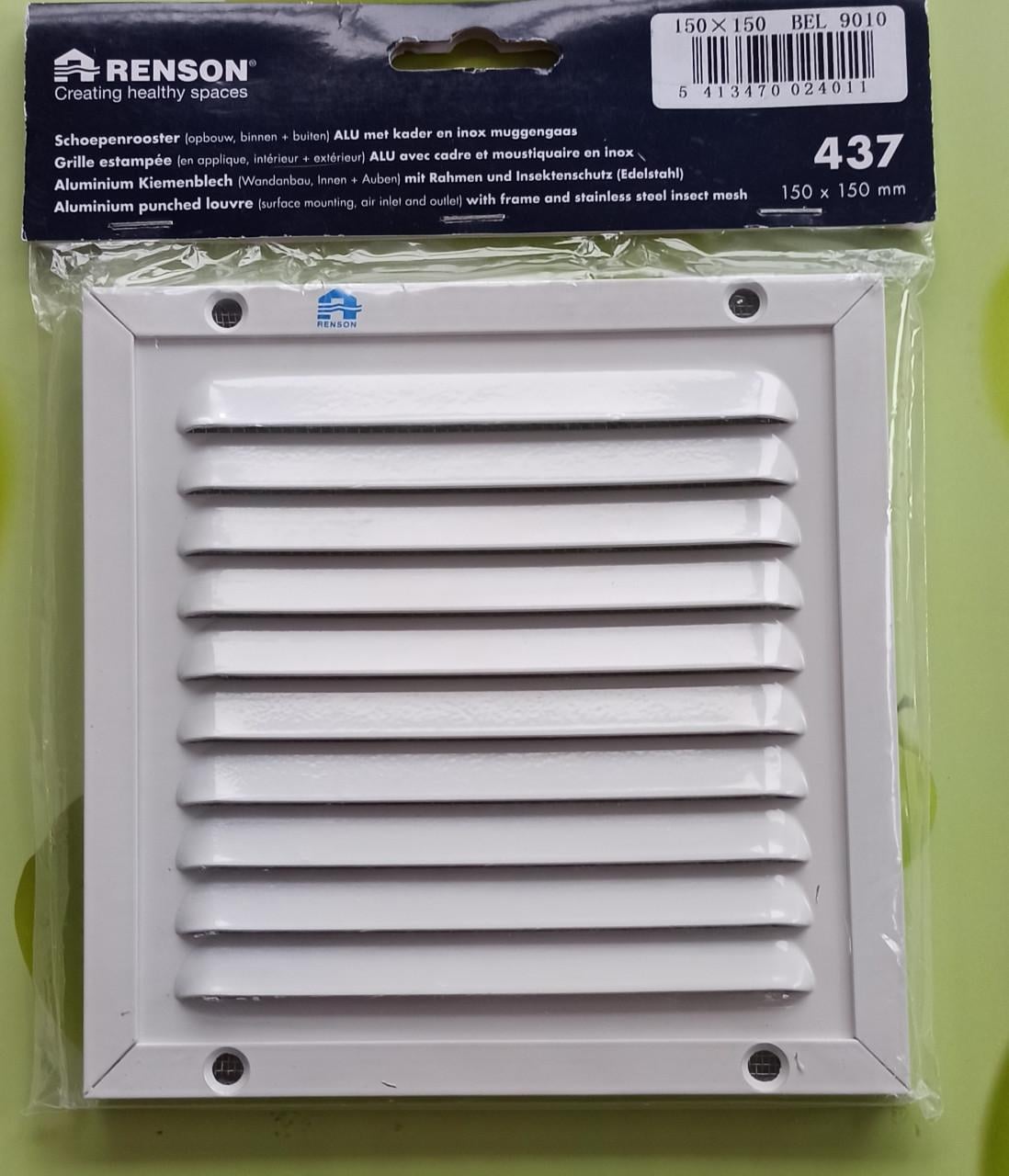 Renson opbouw schoepenrooster 150x150 mm met INOX muggengaas - wit