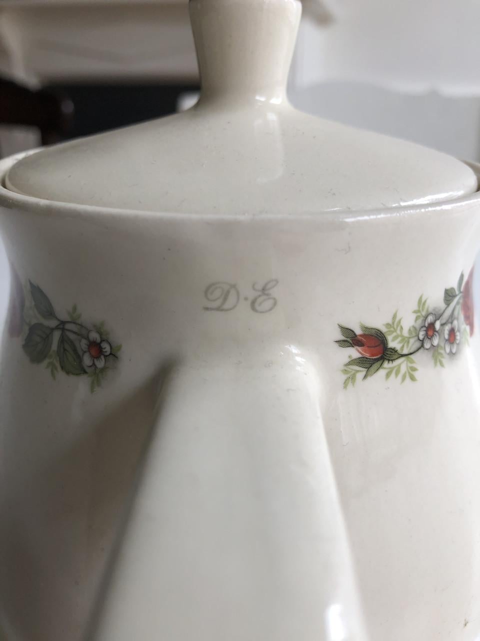 Lief origineel Douwe Egberts thee/koffiepotje met bloemenrand