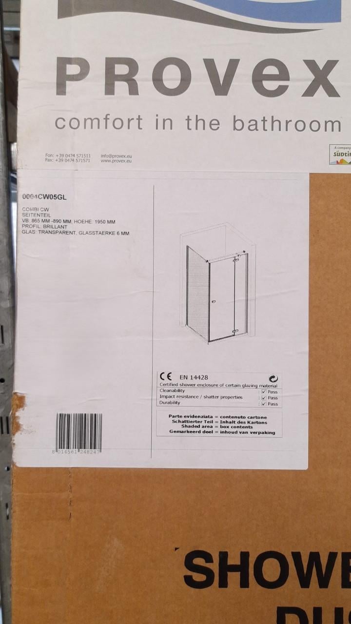 Douchecabine met deur 90x120, helder glas/chroom van € 695,- voor