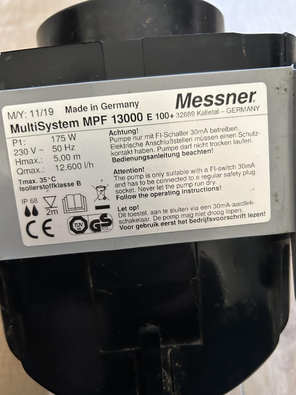 Te koop Messner mpf 13000 sterke en zuinige Vijverpomp en13000 lpu