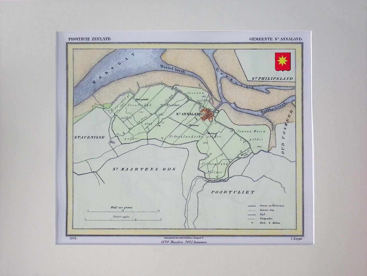 Hist. gem. kaarten gemaakt door J. Kuyper, nu in kleur Tholen en St. Phi.l