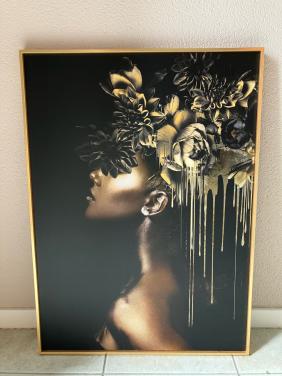 Schilderij black gold woman