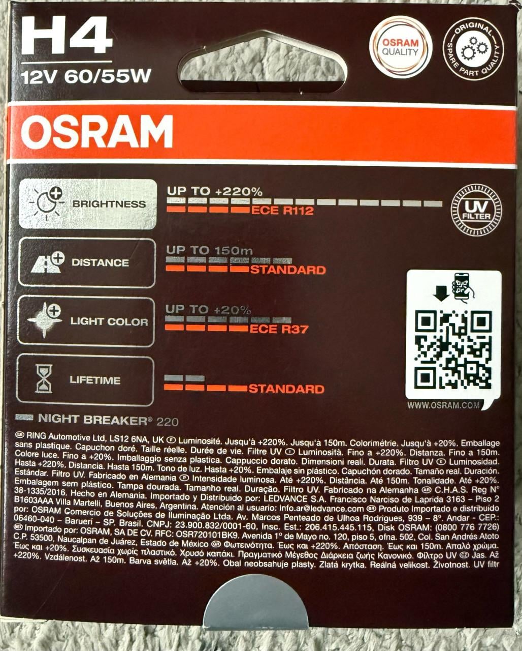 OSRAM Night Breaker 220 H4 Autolampen 12V 60/55W (2 stuks)