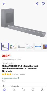 Phillips TAB8505/10 soundbar met draadloze subwoofer 2.1 kanalen.