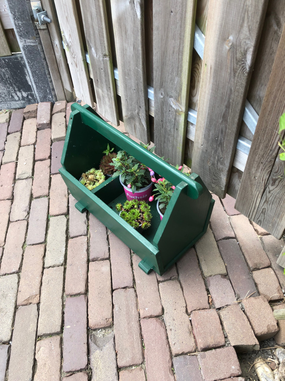 Groene houten bak.