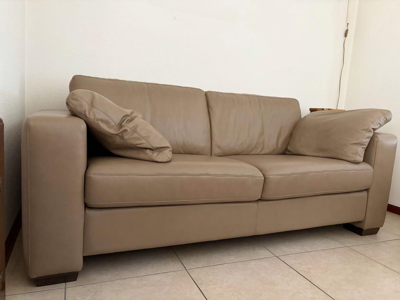 Leren bank (tweezits taupe)