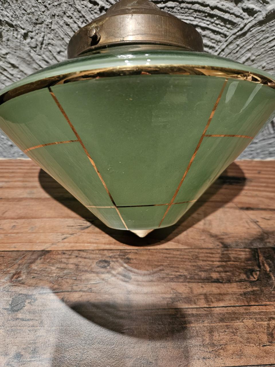Prachtige antieke groene glazen lampenkap, art deco...