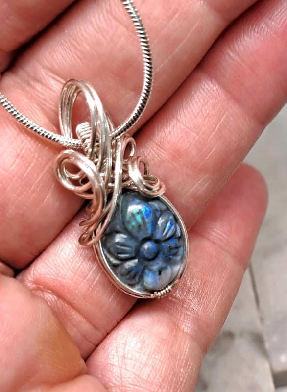 Ketting zwart opaal in 925 sterling zilver