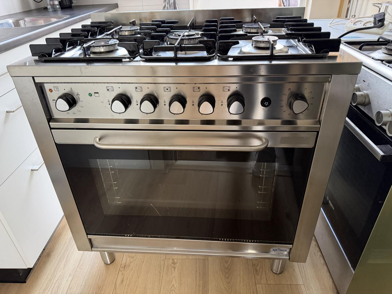 Luxe semi-prof. KRONUS RVS Gasfornuis (90cm) - 5 Pitten & Grote Oven