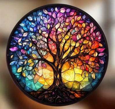 Raamhanger levensboom ( glas in lood effect )