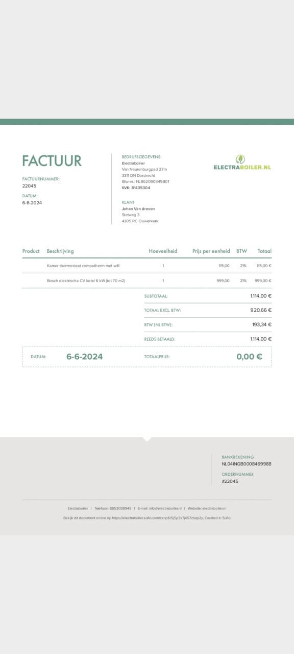 Elektrische cv 6kw bosch