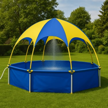 Zwembad met parasol en douche