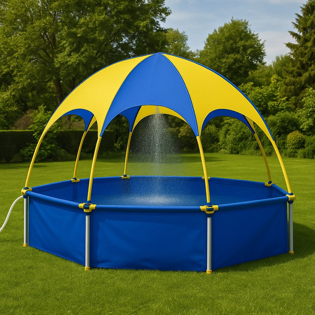 Zwembad met parasol en douche