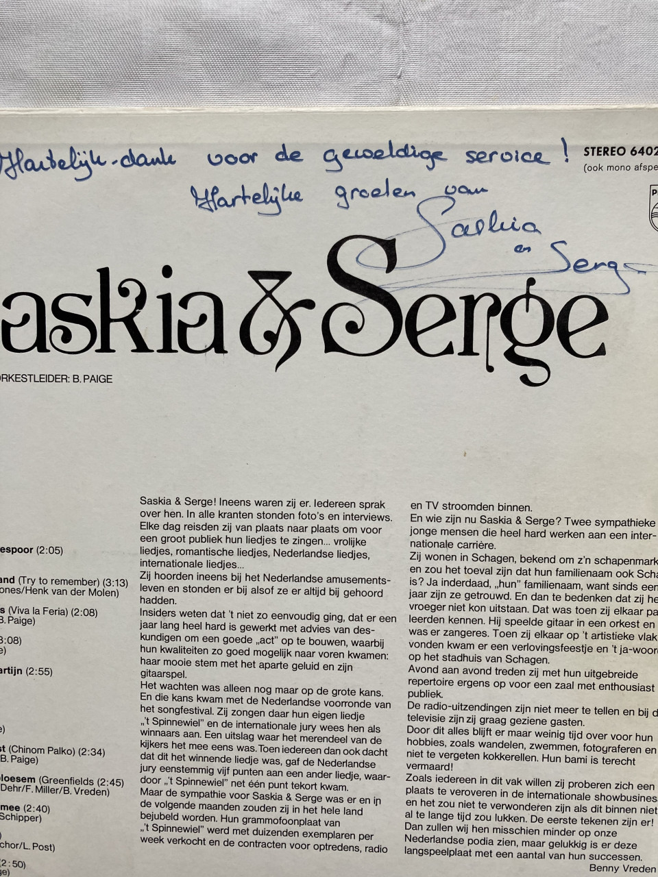 LP Saskia en Serge Zomer in Zeeland gesigneerd met boodschap