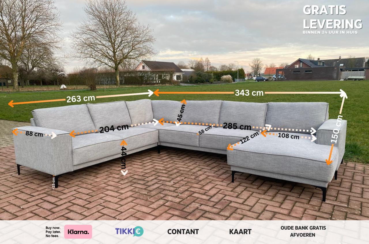 Grijs Stoffen U-Bankstel-Extra Grote Lounge Hoekbank-Gratis Levering