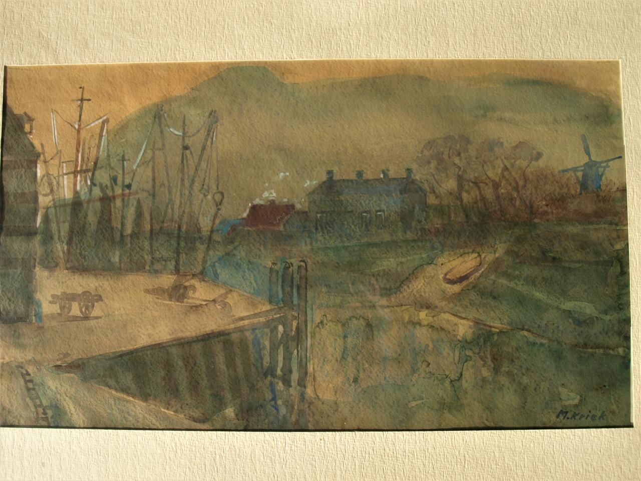 Aquarel van  de haven van Veere van Mario Kriek
