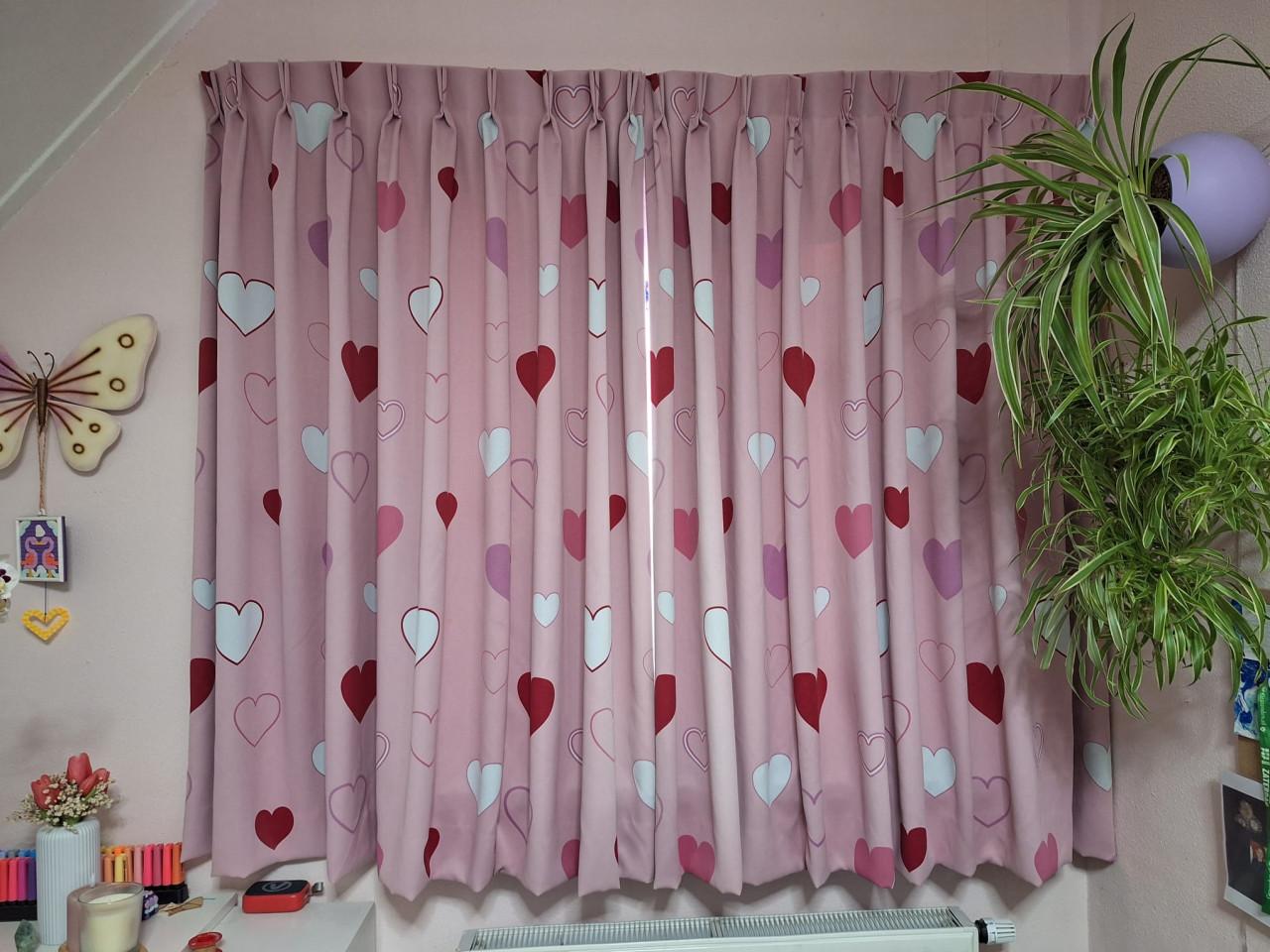 Kinder Gordijnen Roze met hartjes