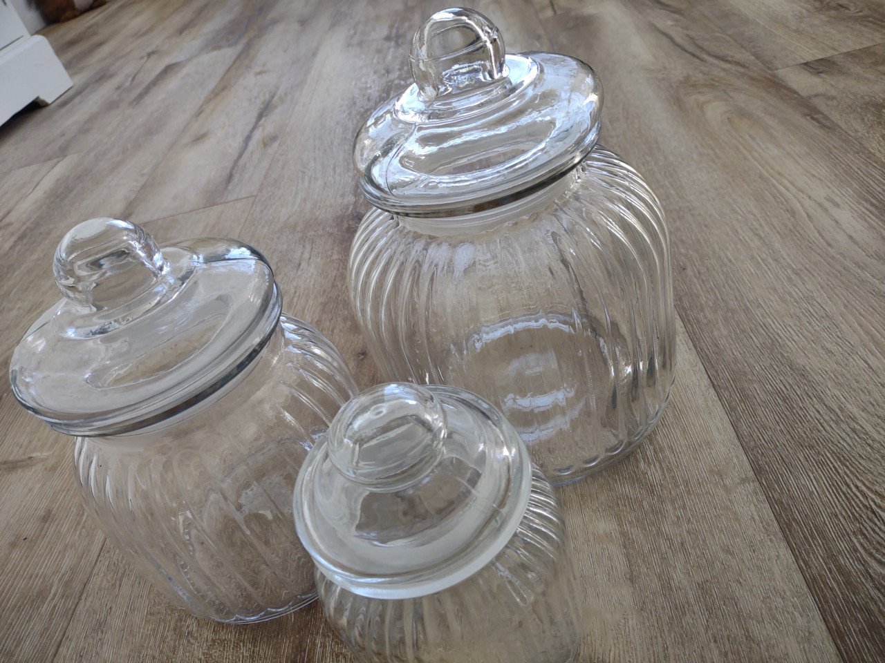 Luxe set glazen weckpotten, stolpen met deksel, koekjespot.