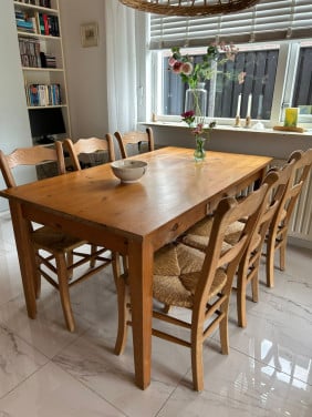 6 persoons grenen eethoek in landelijke stijl met eettafel 160x90 cm