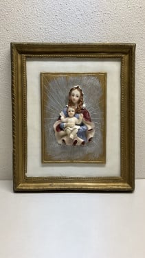 Wandbord ornament Maria en Jezus reliëf 23x28