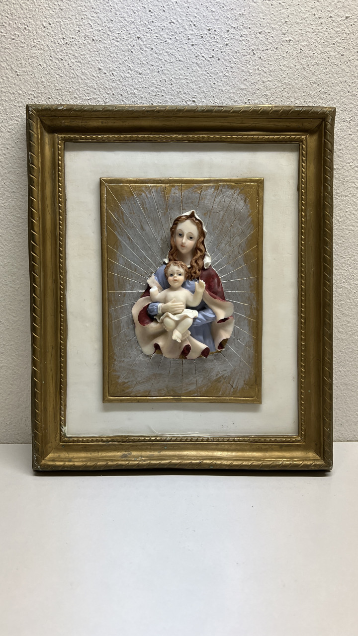 Wandbord ornament Maria en Jezus reliëf 23x28