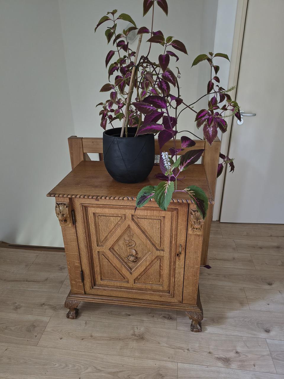 Vintage kastje met houtsnijwerk