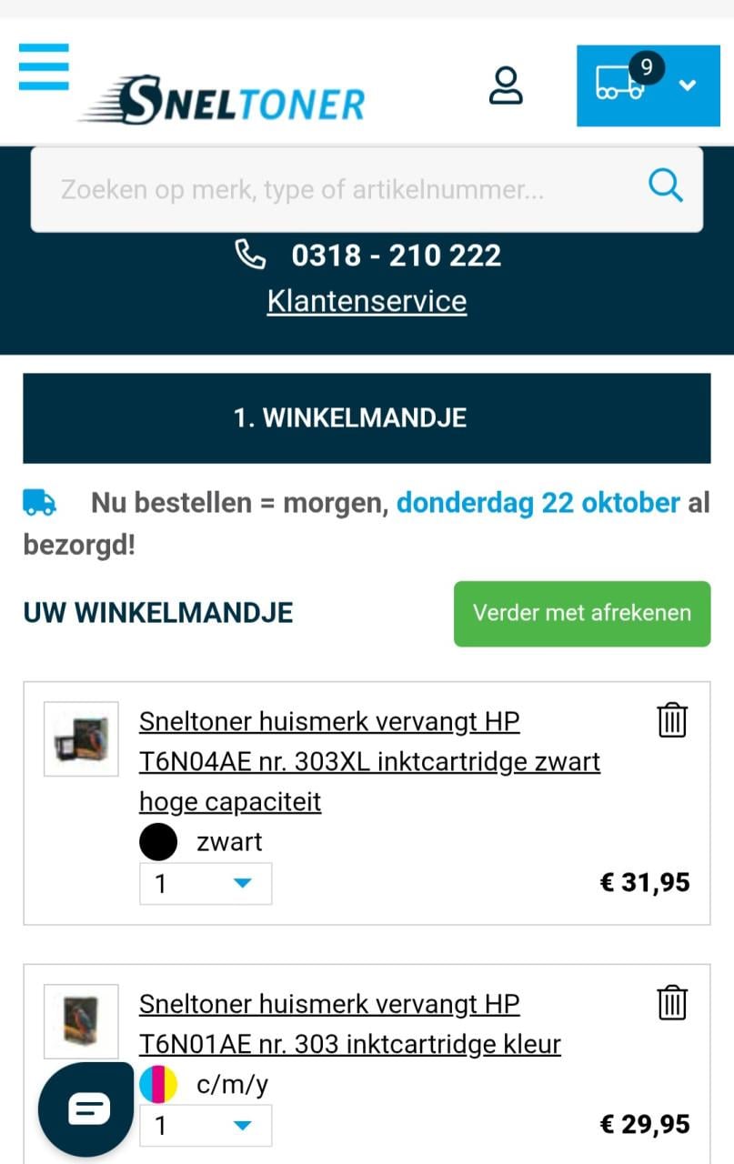 Sneltoner cardridges 303XL. Kleur en zwart