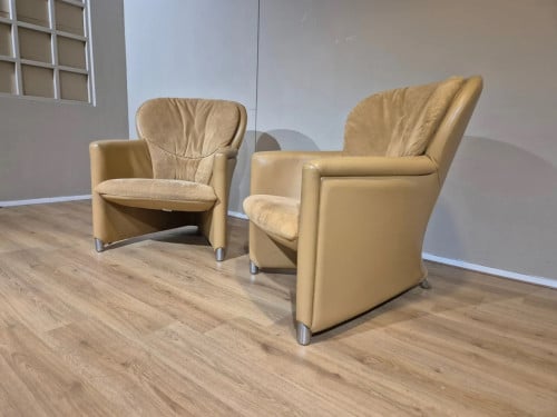 2x Leolux Excalibur Fauteuils - Leer - Alcantara - Design