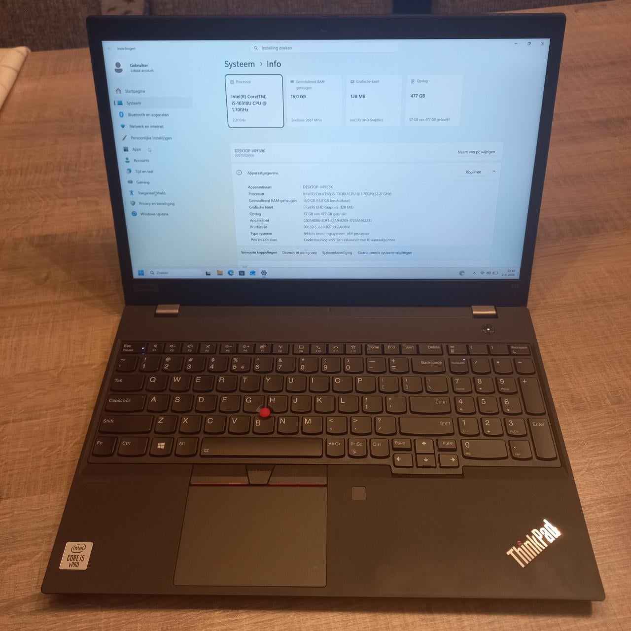 Lenovo ThinkPad T15 i5-10310U 16GB 512GB nieuwe accu Office W11