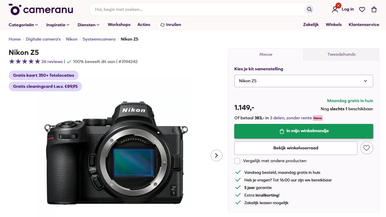 Nikon Z5 (Lage SC: 11k) zo goed als nieuw / garantie
