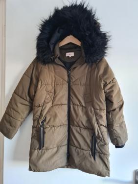 Only Kids kaki Pufferjas Maat 128 Bontkraag met drukkers