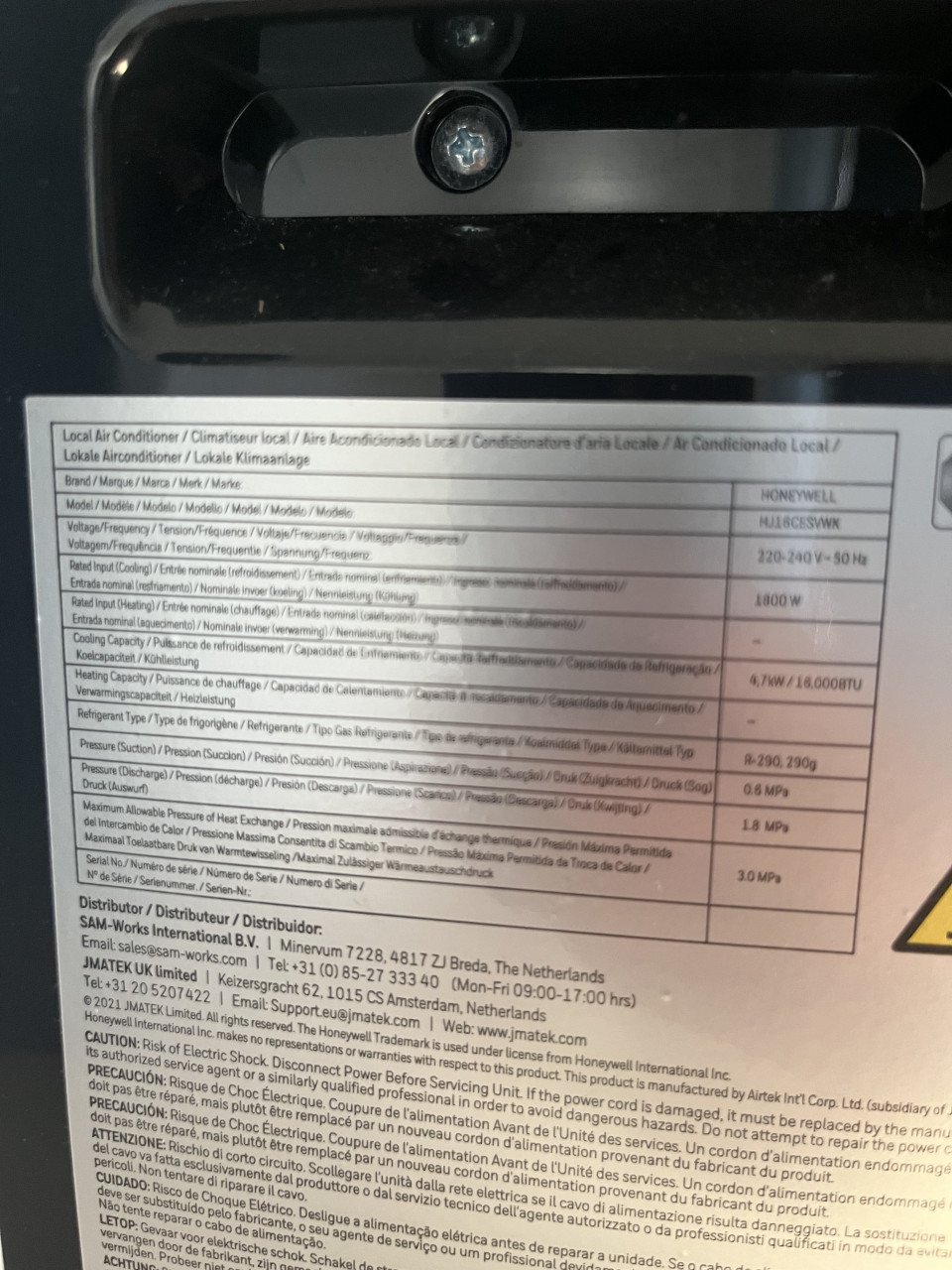 Mobiele Airco Honeywell HJ16CESVWK