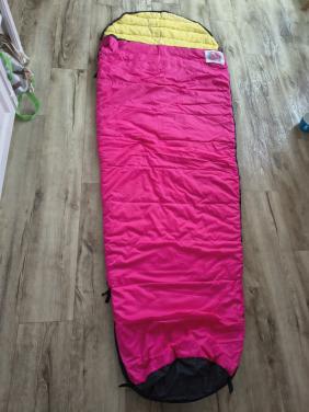 Prachtige roze zwarte outdoor slaapzak O'Hara, mummy 225 cm.