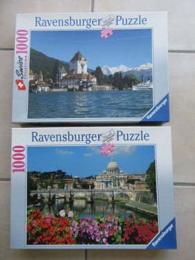 2 volledige Ravensburger puzzels van 1000 stukjes, zo goed als nieuw.