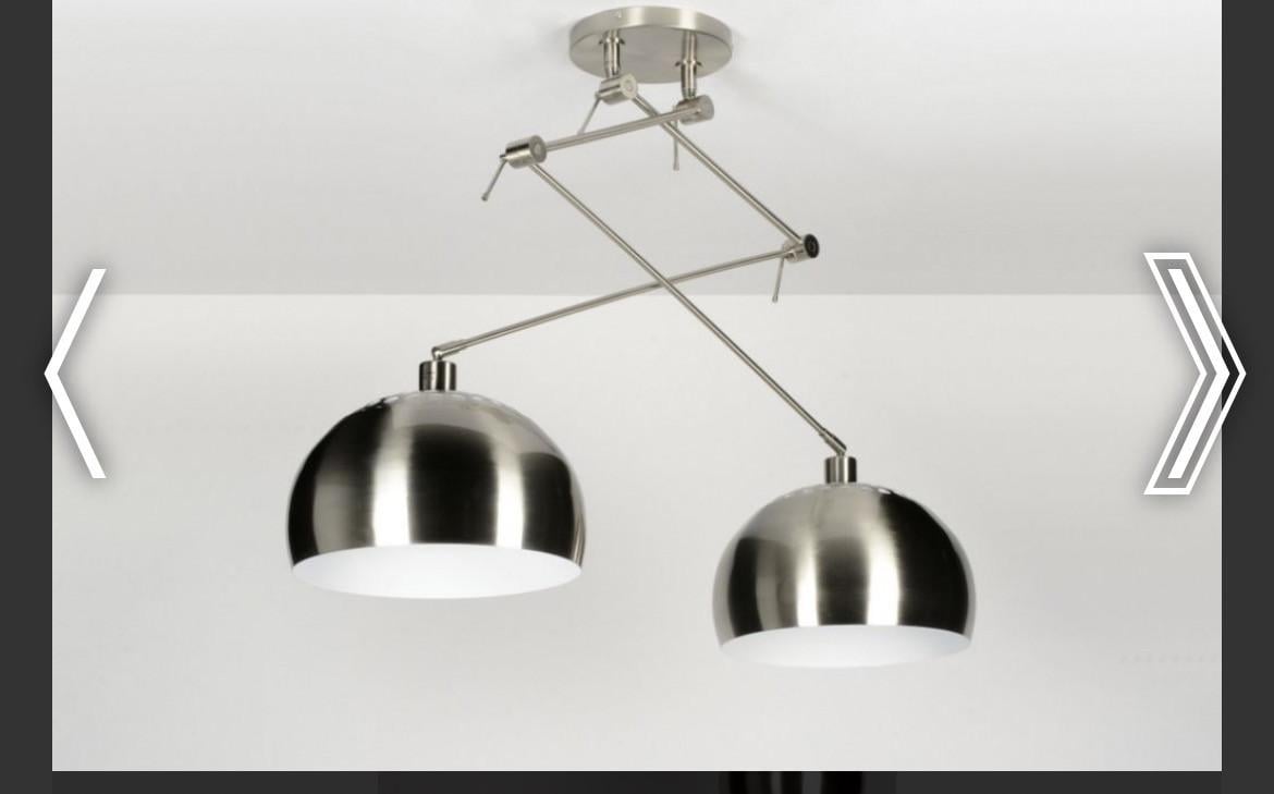 Rietveldlamp geschuurd staal plafond lamp met twee globes